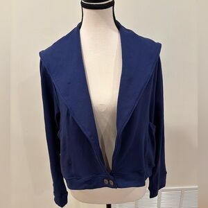 Flutter Dark Blue High-Low Bamboo Boho Chic Women’s Jacket, size medium